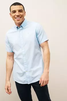 Классическая хлопковая оксфордская рубашка Oxtown с короткими рукавами Barbour, синий