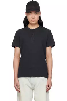 Классическая хлопковая рубашка-хенли из темно-синего хлопка rag & bone