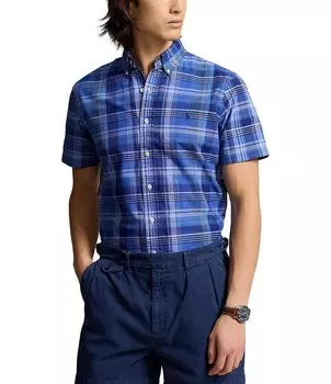 Классическая клетчатая оксфордская рубашка Polo Ralph Lauren с короткими рукавами, синий