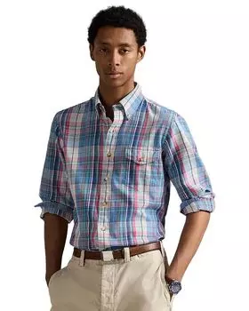 Классическая клетчатая рубашка из твила Polo Ralph Lauren, мультиколор
