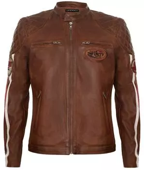 Классическая кожаная куртка в полоску для гонок - Барселона Infinity Leather, коричневый