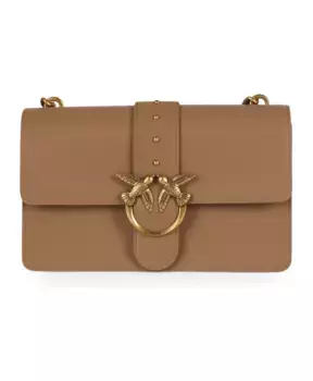 Классическая кожаная сумка через плечо Pinko, коричневый