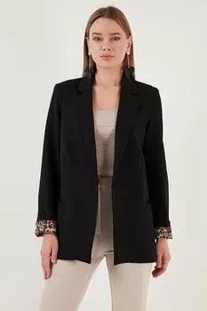 Классическая куртка с моно-воротником и подкладкой свободного кроя с леопардовым узором 6524002 Lela, черный