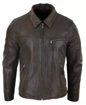 Классическая куртка с воротником из натуральной кожи TruClothing, цвет brown vintage