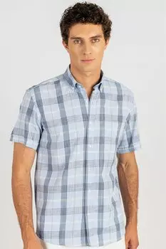 Классическая льняная хлопковая мужская рубашка в клетку с короткими рукавами и карманами TUDORS, черный