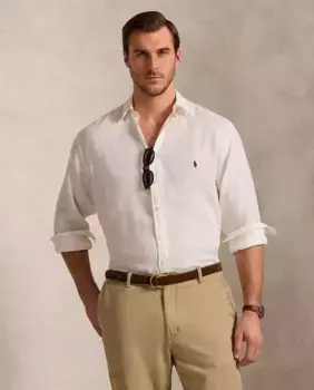 Классическая льняная мужская рубашка больших размеров Polo Ralph Lauren, цвет Blanco Hielo