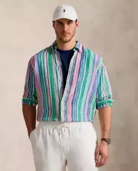 Классическая льняная мужская рубашка больших размеров Polo Ralph Lauren, мультиколор