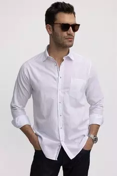 Классическая льняная однотонная мужская белая рубашка с длинным рукавом TUDORS