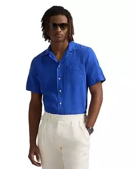 Классическая льняная рубашка в стиле кэмп с эффектом слаба Polo Ralph Lauren, синий