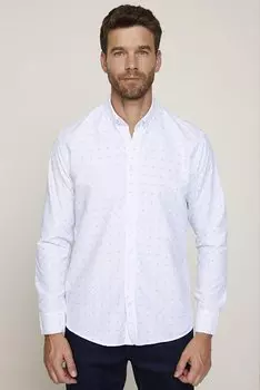 Классическая мужская белая рубашка с длинным рукавом с принтом и окантовкой TUDORS