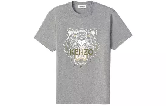 Классическая мужская футболка с головой тигра серого цвета Kenzo, серый