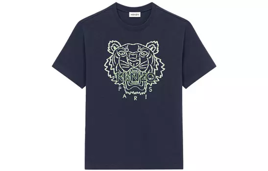 Классическая мужская футболка с изображением головы тигра, темно-синяя Kenzo, темно-синий