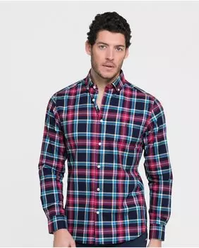 Классическая мужская хлопковая рубашка темно-синего цвета в клетку тартан Valecuatro, темно-синий