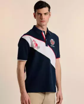 Классическая мужская поло из пике с коротким рукавом Valecuatro, темно-синий