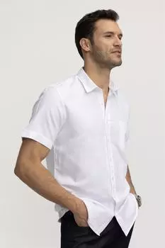 Классическая мужская рубашка из льна и хлопка с короткими рукавами и карманами Tudors, белый