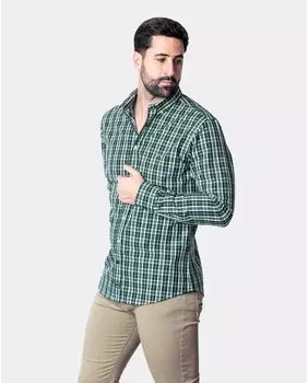 Классическая мужская рубашка из поплина в зеленую клетку Spagnolo, зеленый
