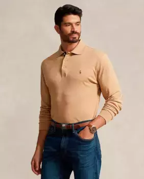 Классическая мужская рубашка-поло из хлопка пима больших размеров Polo Ralph Lauren, цвет Camel
