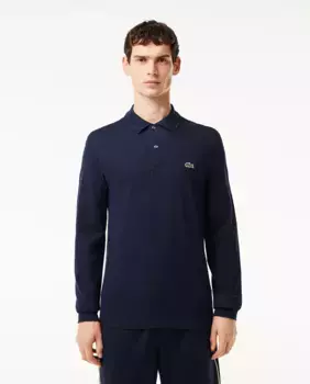 Классическая мужская рубашка-поло с длинными рукавами Lacoste, темно-синий