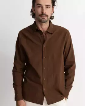 Классическая мужская рубашка прямого кроя с длинными рукавами Rhythm, коричневый