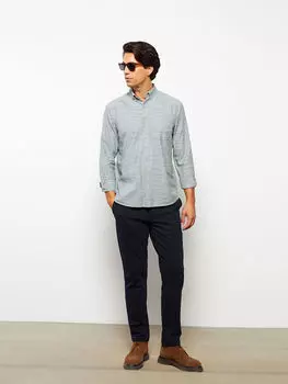 Классическая мужская рубашка с длинным рукавом и узором LC Waikiki Basic