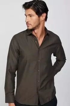 Классическая мужская рубашка с длинным рукавом и держателем галстука Добби цвета хаки TUDORS