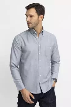 Классическая мужская рубашка с длинным рукавом и фактурным воротником на пуговицах и карманами с вышивкой Tudors, синий