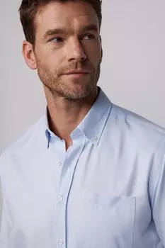 Классическая мужская синяя рубашка с длинным рукавом, прямым воротником и карманами на пуговицах TUDORS