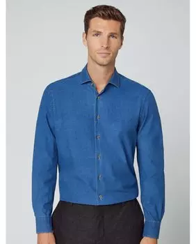 Классическая однотонная мужская джинсовая рубашка синего цвета Hackett, синий