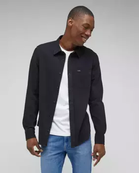 Классическая однотонная мужская рубашка черного цвета Lee, черный