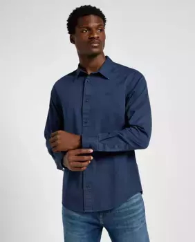 Классическая однотонная мужская рубашка синего цвета Lee, синий