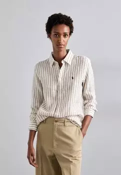 Классическая полосатая льняная рубашка на пуговицах Polo Ralph Lauren, cafe/white