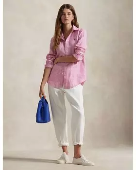 Классическая полосатая льняная рубашка Ralph Lauren, розовый