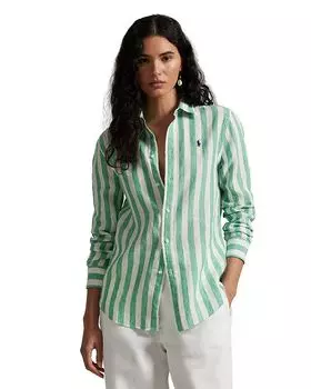 Классическая полосатая льняная рубашка Ralph Lauren, зеленый