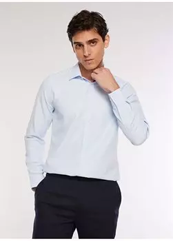 Классическая приталенная мужская рубашка с рубашечным воротником Добби синего цвета MAYDOS 3 CLASSIC БЕЗ КАРМАНОВ Fabrika, синий