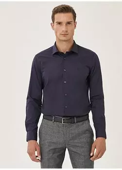 Классическая приталенная рубашка с рубашечным воротником однотонная темно-синяя мужская рубашка 4A2000000001 Altnyldz Classics, темно-синий