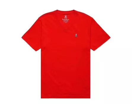 Классическая ярко-красная мужская футболка Psycho Bunny с v-образным вырезом B6U100CRPC-BRI, красный