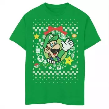 Классическая рождественская футболка Ugly с рисунком Nintendo Super Mario Luigi для мальчиков 8–20 лет Licensed Character
