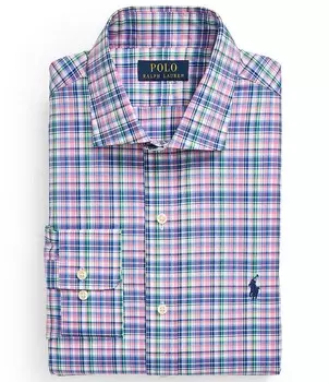 Классическая рубашка из клетчатого поплина Polo Ralph Lauren классического кроя с раздвинутым воротником, розовый
