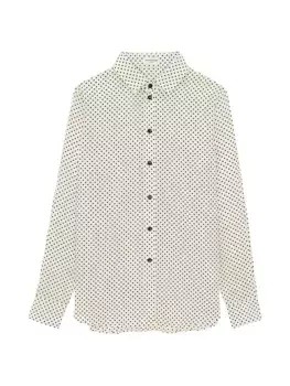 Классическая рубашка из крепдешина в горошек Saint Laurent, белый