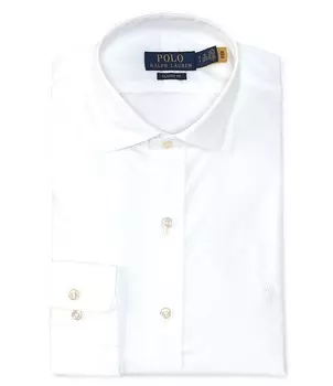 Классическая рубашка из однотонного поплина Polo Ralph Lauren классического кроя с раздвинутым воротником, белый