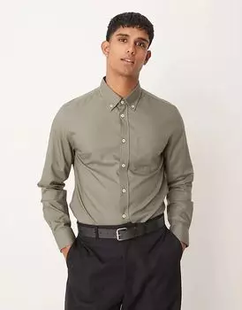 Классическая рубашка обычного кроя цвета хаки Mango