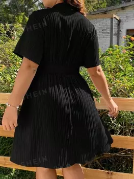 Классическая рубашка Priv Plus, Однотонная, с пуговицами спереди Shein, черный