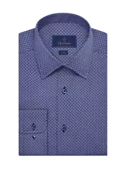 Классическая рубашка с аккуратным принтом приталенного кроя David Donahue, темно-синий