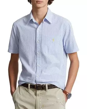Классическая рубашка с коротким рукавом Prepster из ткани в полоску Polo Ralph Lauren, синий