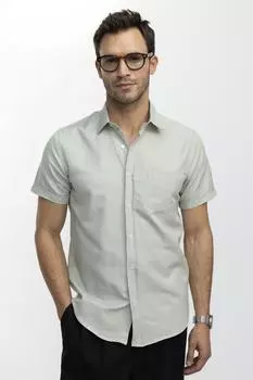 Классическая рубашка с короткими рукавами и оксфордской текстурой с держателем для галстука добби, зеленая рубашка Tudors, зеленый