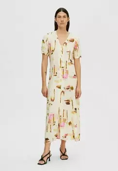 Классическая рубашка Selected Femme МИДИ ПРИНТ, цвет pristine