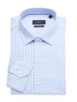 Классическая рубашка узкого кроя в клетку Bugatchi, цвет Sky