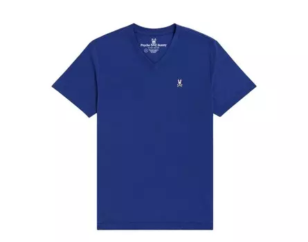 Классическая сапфирово-синяя мужская футболка Psycho Bunny с v-образным вырезом B6U100S1PC-SPH, синий