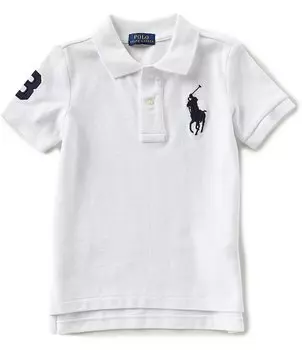 Классическая сетчатая рубашка-поло с короткими рукавами и логотипом Polo Ralph Lauren Little Boys 2T-7, белый