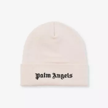 Классическая шапка хлопковой вязки с фирменной вышивкой Palm Angels, черный
